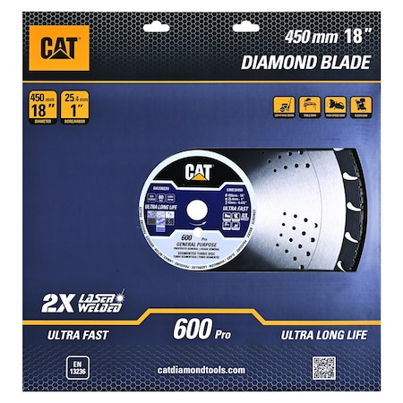 Caterpillar 600 Pro Segmented Laser Welded General General Purpose Diamond Blade 18-In - 450mm DA33022U